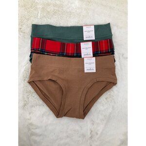 Auden 3-pair Hipster/Bikini size XS (0-2) Cotton 4-way Stretch NEW Brown Red Red
